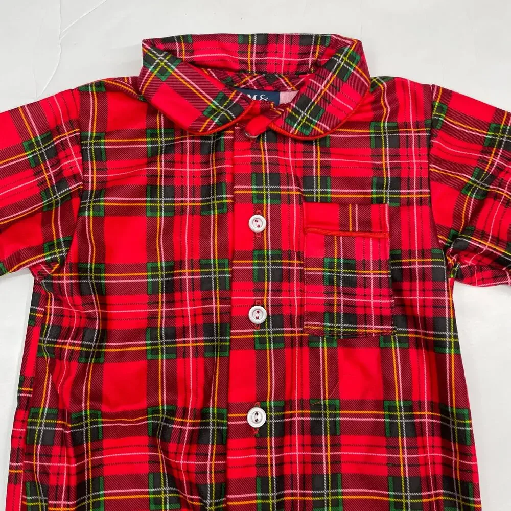 NWT Tom & Jerry 9M Red Plaid Footie PJs